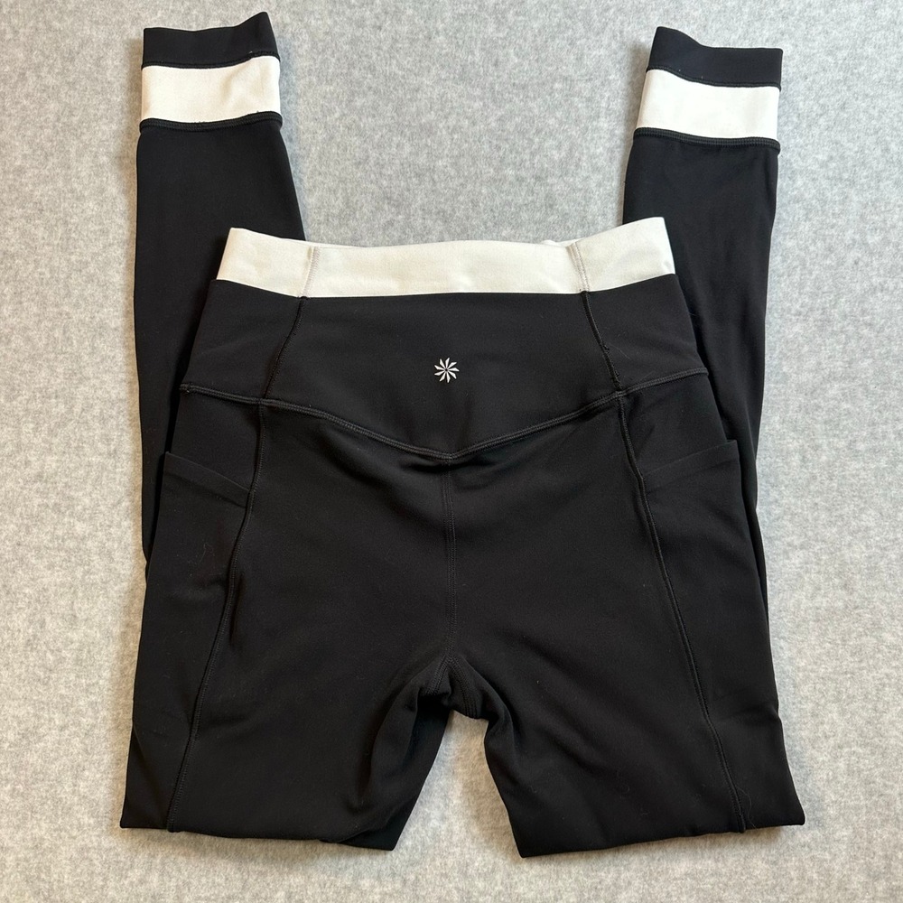 Athleta Salutation Stash Double Up Tight Leggings Black White XS Pocket Yoga